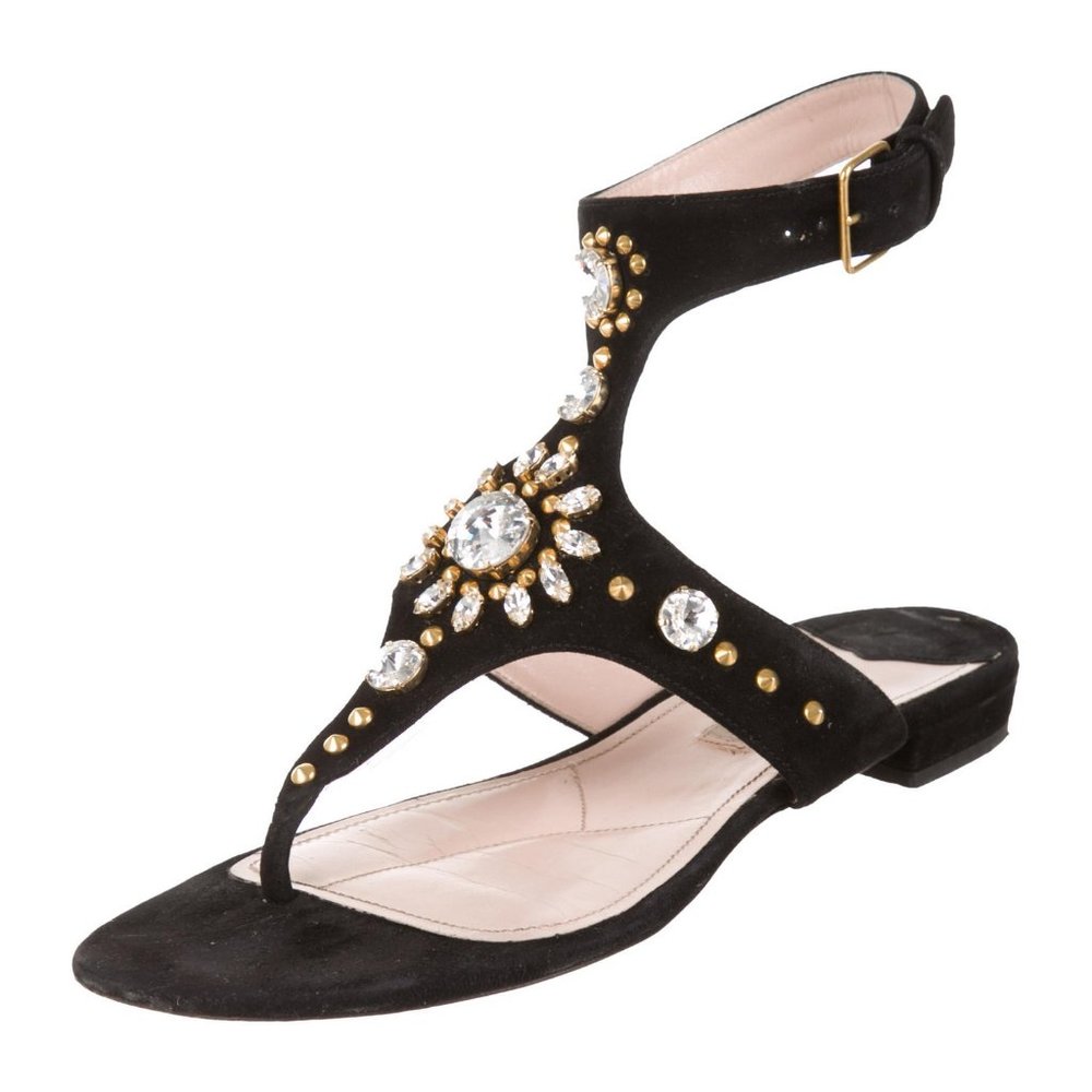 MIU MIU SUEDE EMBELLISHED SANDALS SHOES 36/ 6